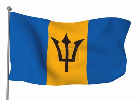 Téléchargez les photos : Modèle de drapeau Barbade. Drapeau ondulé horizontal, isolé en arrière-plan - en image libre de droit