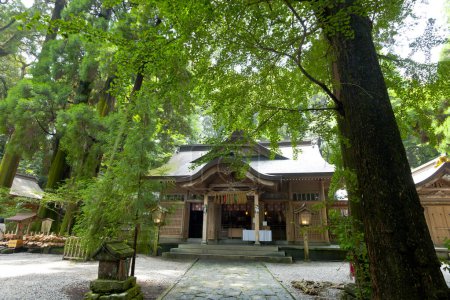 takachiho-schrein (takachiho jinja), ein schintoistischer schrein gewidmet takachihosumegami und jisshyadaimyoujin, takachiho-cho, nishiusuki bezirk, miyazaki präfektur, kyushu region, japan
