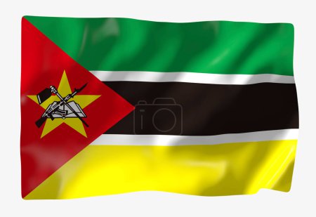 Téléchargez les photos : Modèle de drapeau du Mozambique. Drapeau ondulé horizontal, isolé en arrière-plan - en image libre de droit