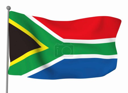 Téléchargez les photos : Modèle de drapeau d'Afrique du Sud. Drapeau ondulé horizontal, isolé en arrière-plan - en image libre de droit