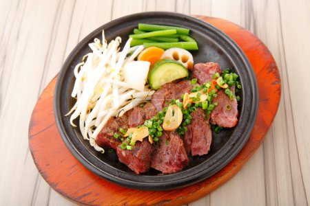 Photo for Grilled beef with mushrooms with vegetables - Royalty Free Image