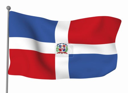 Téléchargez les photos : Modèle de drapeau de la République dominicaine. Drapeau ondulé horizontal, isolé en arrière-plan - en image libre de droit
