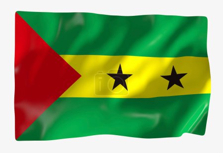 Téléchargez les photos : Modèle de drapeau de l'île de Sao Tomé Principe. Drapeau ondulé horizontal, isolé en arrière-plan - en image libre de droit
