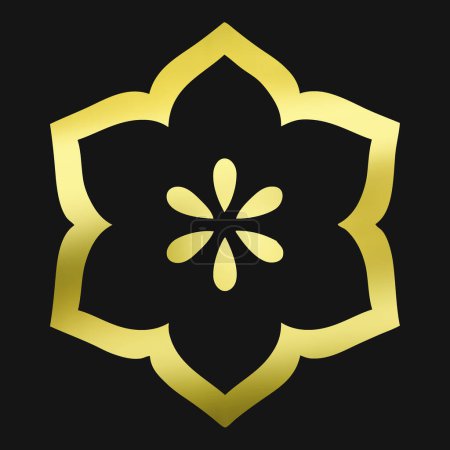 Téléchargez les photos : Traditionnel japonais famille emblème logo illustration de couleur dorée sur fond noir - en image libre de droit