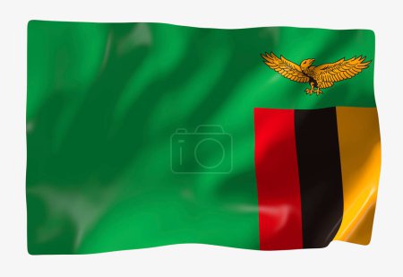 Plantilla de bandera de Zambia. Bandera ondulante horizontal, aislada sobre fondo