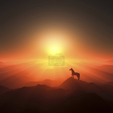 Photo for The sunrise and horse silhouette of Mt. Fuji - Royalty Free Image