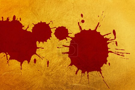 Photo for Red paint splatters on yellow background - Royalty Free Image