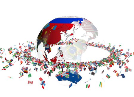 Foto de Globo terrestre con banderas nacionales de países - Imagen libre de derechos