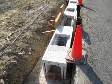 Photo for Construction site of new house. Gutter system - Royalty Free Image