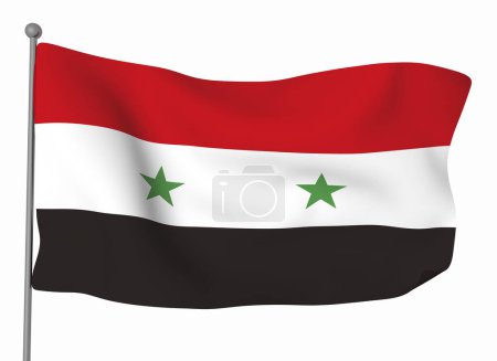 Téléchargez les photos : Modèle de drapeau syrien. Drapeau ondulé horizontal, isolé en arrière-plan - en image libre de droit