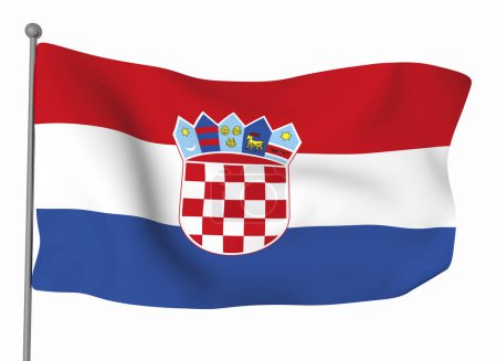 Téléchargez les photos : Modèle de drapeau de Croatie. Drapeau ondulé horizontal, isolé en arrière-plan - en image libre de droit