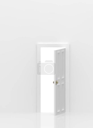 Téléchargez les photos : Porte ouverte blanche, illustration 3d - en image libre de droit