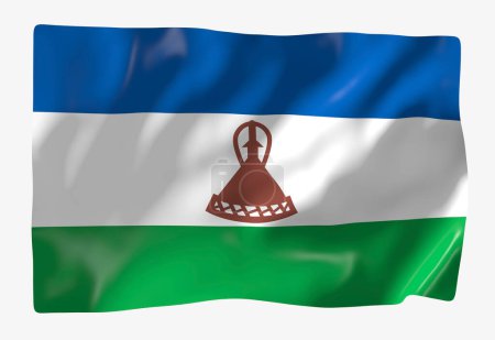 Téléchargez les photos : Modèle de drapeau du Lesotho. Drapeau ondulé horizontal, isolé en arrière-plan - en image libre de droit