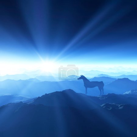 Photo for Black silhouette of horse standing on hill - Royalty Free Image