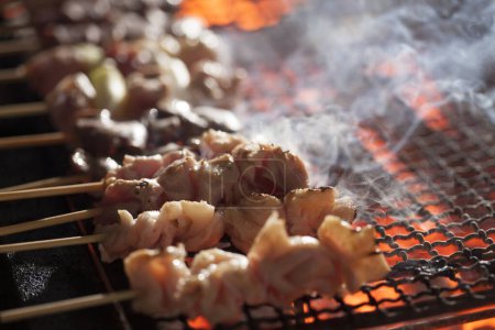Photo for Grilling meat on burning coal, close up view - Royalty Free Image