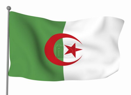 Téléchargez les photos : Modèle de drapeau Algérie. Drapeau ondulé horizontal, isolé en arrière-plan - en image libre de droit
