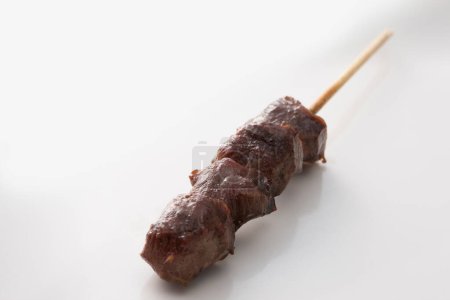 Photo for Delicious grilled barbecue skewer with meat on white background, close-up view - Royalty Free Image