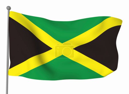 Téléchargez les photos : Modèle de drapeau jamaïcain. Drapeau ondulé horizontal, isolé en arrière-plan - en image libre de droit