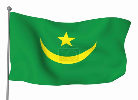 Téléchargez les photos : Modèle de drapeau de Mauritanie. Drapeau ondulé horizontal, isolé en arrière-plan - en image libre de droit