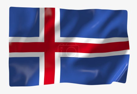 Vorlage: isländische Flagge. Horizontal schwenkende Fahne, isoliert im Hintergrund
