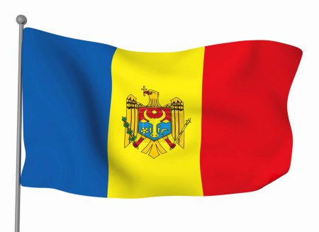 Téléchargez les photos : Modèle de drapeau Moldavie. Drapeau ondulé horizontal, isolé en arrière-plan - en image libre de droit