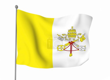 Téléchargez les photos : Modèle de drapeau du Vatican. Drapeau ondulé horizontal, isolé en arrière-plan - en image libre de droit