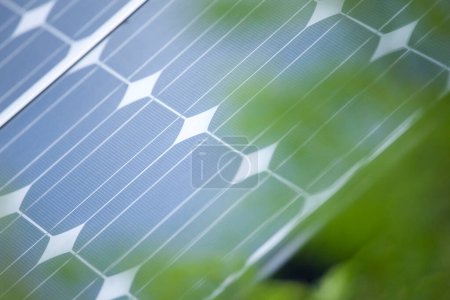 Foto de Paneles solares y hojas verdes. concepto energético. - Imagen libre de derechos