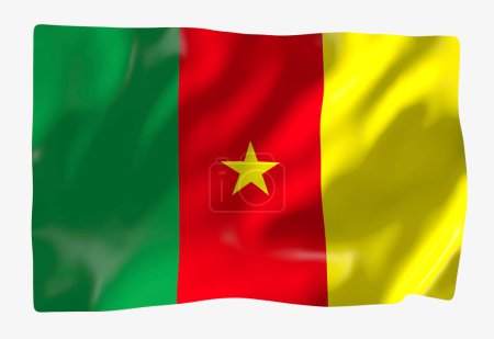 Téléchargez les photos : Modèle de drapeau du Cameroun. Drapeau ondulé horizontal, isolé en arrière-plan - en image libre de droit