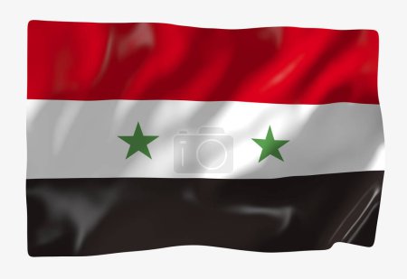 Téléchargez les photos : Modèle de drapeau syrien. Drapeau ondulé horizontal, isolé en arrière-plan - en image libre de droit