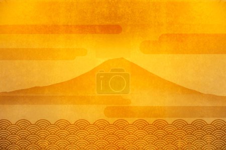 Foto de Monte Fuji sobre fondo patrón dorado japonés - Imagen libre de derechos