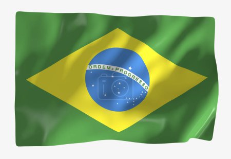 Téléchargez les photos : Modèle de drapeau du Brésil. Drapeau ondulé horizontal, isolé en arrière-plan - en image libre de droit
