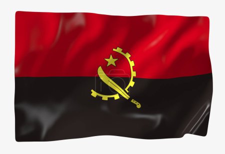 Téléchargez les photos : Modèle de drapeau Angola. Drapeau ondulé horizontal, isolé en arrière-plan - en image libre de droit