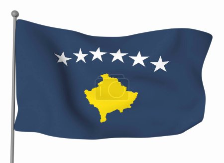 Téléchargez les photos : Modèle de drapeau du Kosovo. Drapeau ondulé horizontal, isolé en arrière-plan - en image libre de droit