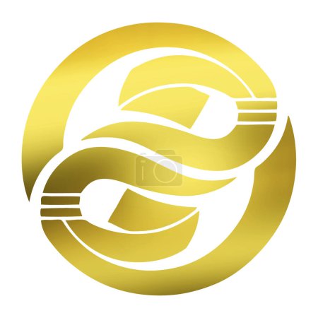 Foto de Logotipo tradicional de la cresta familiar japonesa ilustración de color dorado sobre fondo blanco - Imagen libre de derechos