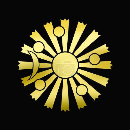 Foto de Logotipo tradicional de la cresta familiar japonesa ilustración de color dorado sobre fondo negro - Imagen libre de derechos