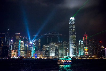 Foto de Increíble hong kong ciudad horizonte por la noche - Imagen libre de derechos