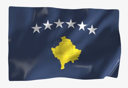 Téléchargez les photos : Modèle de drapeau du Kosovo. Drapeau ondulé horizontal, isolé en arrière-plan - en image libre de droit