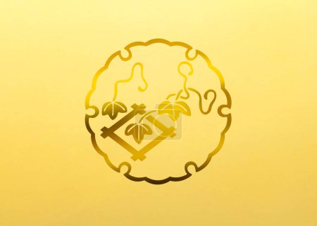 Téléchargez les photos : Traditionnel japonais famille emblème logo illustration de couleur dorée - en image libre de droit