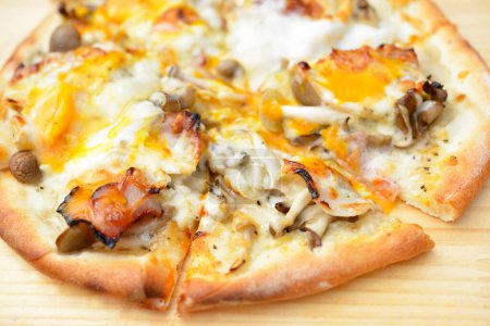 Photo for Delicious pizza with mushrooms and cheese - Royalty Free Image