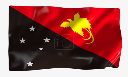 Téléchargez les photos : Modèle de drapeau Papouasie-Nouvelle-Guinée. Drapeau ondulé horizontal, isolé en arrière-plan - en image libre de droit