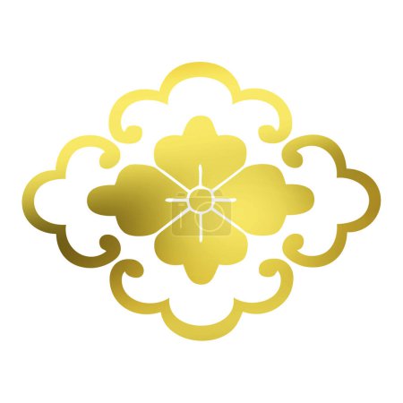 Téléchargez les photos : Traditionnel japonais famille emblème logo illustration de couleur dorée sur fond blanc - en image libre de droit