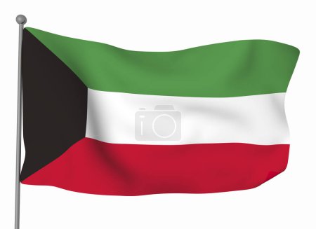 Téléchargez les photos : Modèle de drapeau Koweït. Drapeau ondulé horizontal, isolé en arrière-plan - en image libre de droit