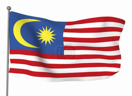 Téléchargez les photos : Modèle de drapeau de Malaisie. Drapeau ondulé horizontal, isolé en arrière-plan - en image libre de droit