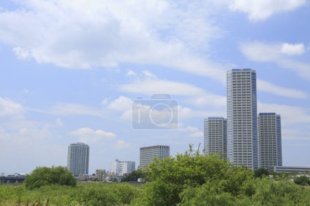 view of green plants and Futako Tamagawa Rise Tower and Residence, Tokyo, Japan 