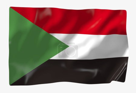 Téléchargez les photos : Modèle de drapeau du Soudan. Drapeau ondulé horizontal, isolé en arrière-plan - en image libre de droit