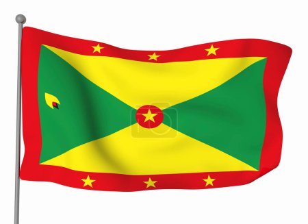 Téléchargez les photos : Modèle de drapeau de Grenade. Drapeau ondulé horizontal, isolé en arrière-plan - en image libre de droit