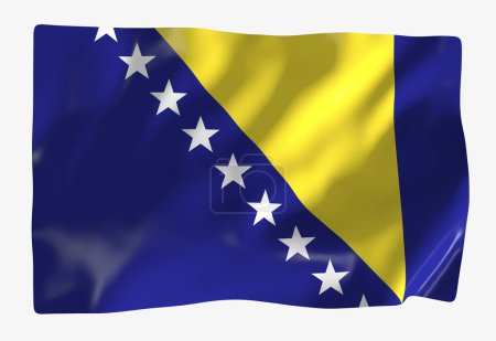 Téléchargez les photos : Modèle de drapeau de Bosnie-Herzégovine. Drapeau ondulé horizontal, isolé en arrière-plan - en image libre de droit