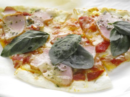 Photo for Pizza with ham and mozzarella - Royalty Free Image