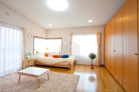 Photo for Interior of modern kids bedroom wth big windows - Royalty Free Image