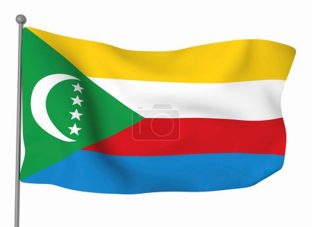 Téléchargez les photos : Modèle de drapeau Komorene. Drapeau ondulé horizontal, isolé en arrière-plan - en image libre de droit